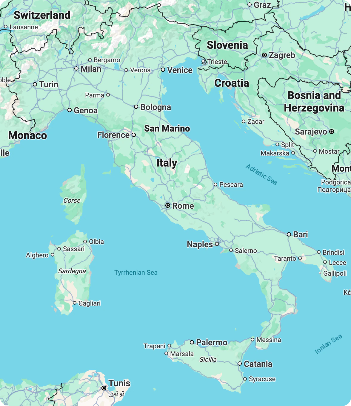 Mappa dell’Italia con sedi del team ApplicazioniCasino.it
