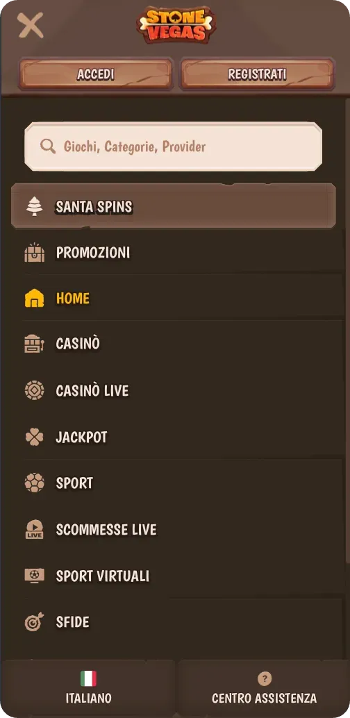 Menu Principale Stonevegas