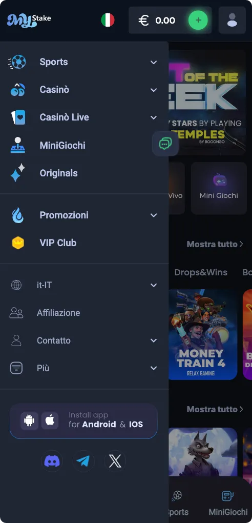 Menu Principale MyStake