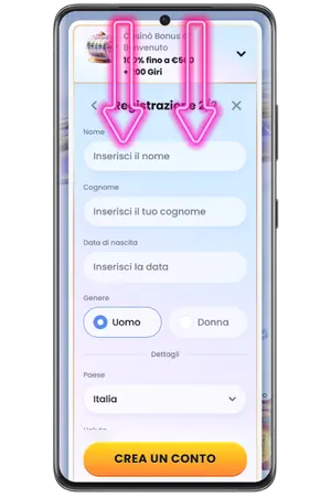 Nel Casino App inserisci i tuoi dati personali