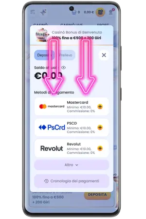 Per iniziare a giocare nel Casino App effettua un deposito