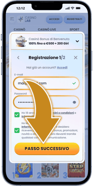 Applicazioni casino Inserisci e-mail e password